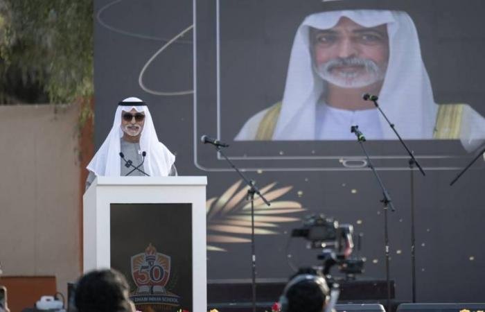 الامارات الان | نهيان بن مبارك يحضر احتفال مدرسة أبوظبي الهندية باليوبيل الذهبي | عيون الجزيرة الامارات