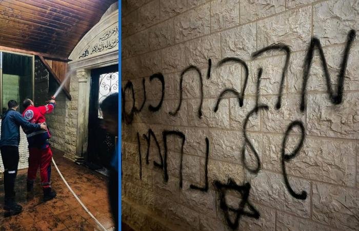 مستعمرون يحرقون مسجداً جنوب نابلس.. ويخطون عبارات عنصرية على جدرانه | عيون الجزيرة